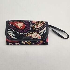 Vera Bradley‎ Wristlet Wallet Womens Black Multicolor Paisley Quilted Zip Snap
